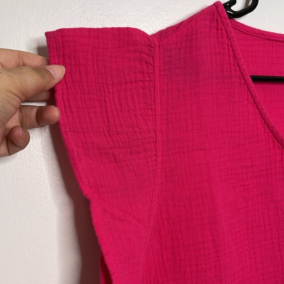 NWT XL Three Dots Cotton Gauze Flutter Sleeve Hot Pink Top - Picture 4 of 6